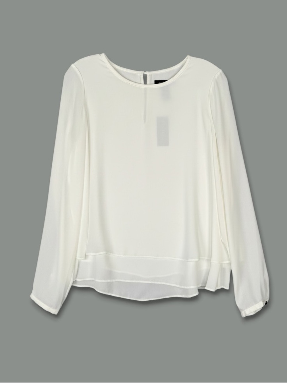 White House Black Market Sheer Double Layer Top Ecru 0 Office Career Minimalist